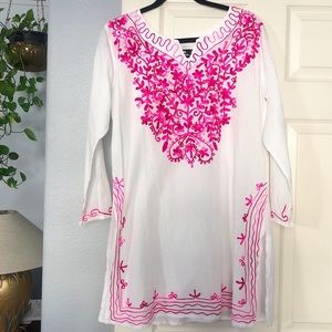 Bohemian White & Pink Embroidered Tunic